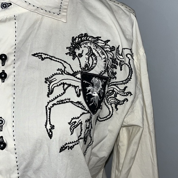 Wild West Western Wear NWOT White Cowboy Shirt, Embroidered Horse Logo, Medium - Picture 2 of 9